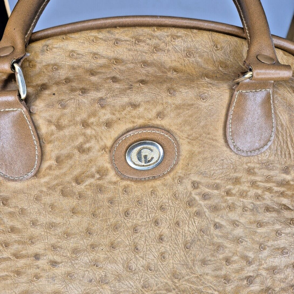 Carryland Tan Faux Ostrich Leather Satchel Purse – Double Handle Handbag - Picture 3 of 14